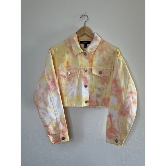 F21 Forever 21 Colorful Cropped Denim Tie Dye Jacket - Picture 13 of 15
